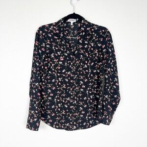 Express Women's Long Sleeve Floral Button Front‎ Blouse Black Sz XS